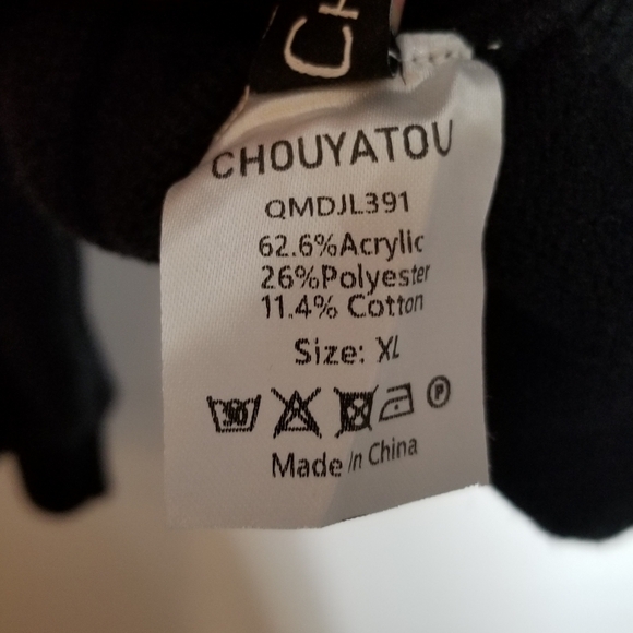 Chouyatou Sweater Women's XL Fringe Black Patterned Knit Pullover Crew Neck - Picture 2 of 7